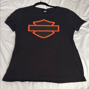 Harley-Davidson Black Tee with Vibrant Orange Emblem